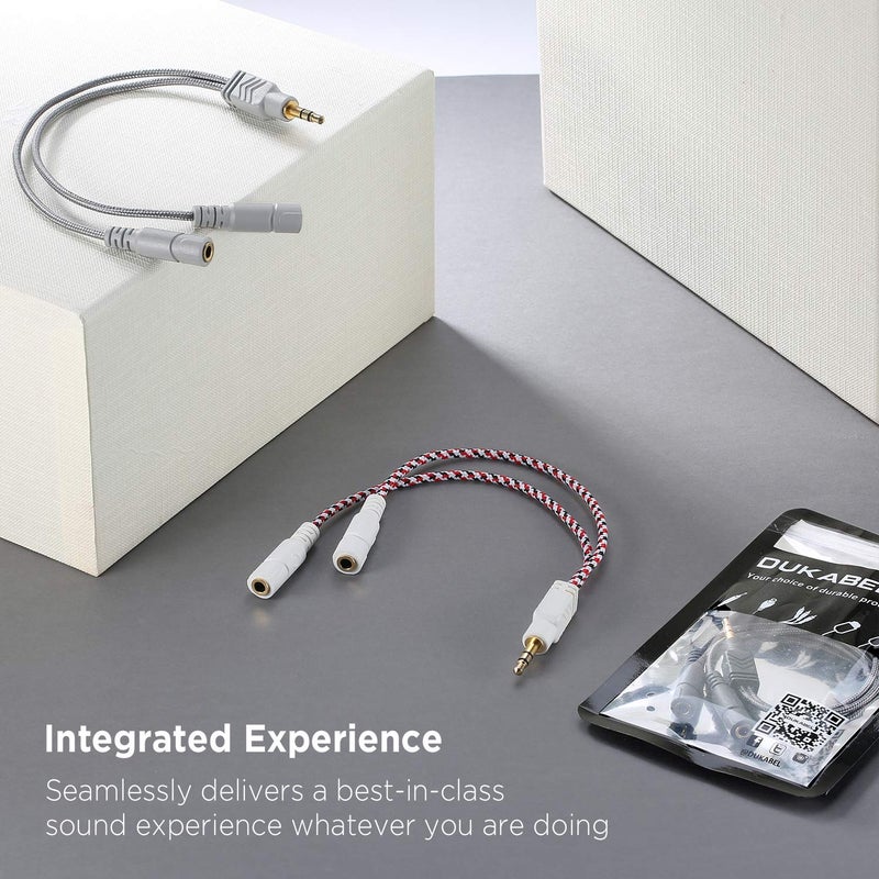 DUKABEL Headphone Splitter, AUX Splitter Cable for Headset Knitted 3.5mm Splitter 2-Way Audio Splitter Stereo Audio Y Cable Produces Equal Audio Output for Headphones Earphones Speakers Joy Series - Image 3